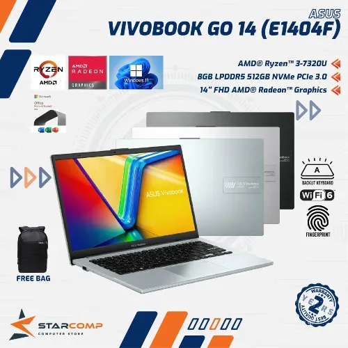 ASUS VIVOBOOK GO 14 E1404FA RYZEN 3-7320U 8GB 512GB W11+OHS