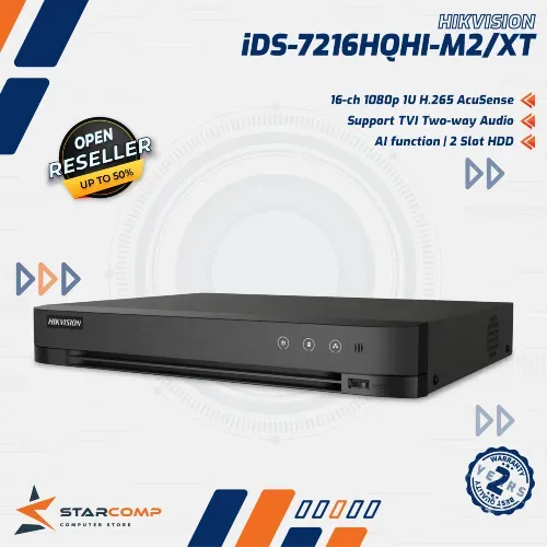 DVR HIKVISION IDS-7216HQHI-M2/XT 16CH 5MP KAMERA CCTV SUPPORT 2-WAY AOC-AUDIO OVER COAXIAL 2 HDD SLOT