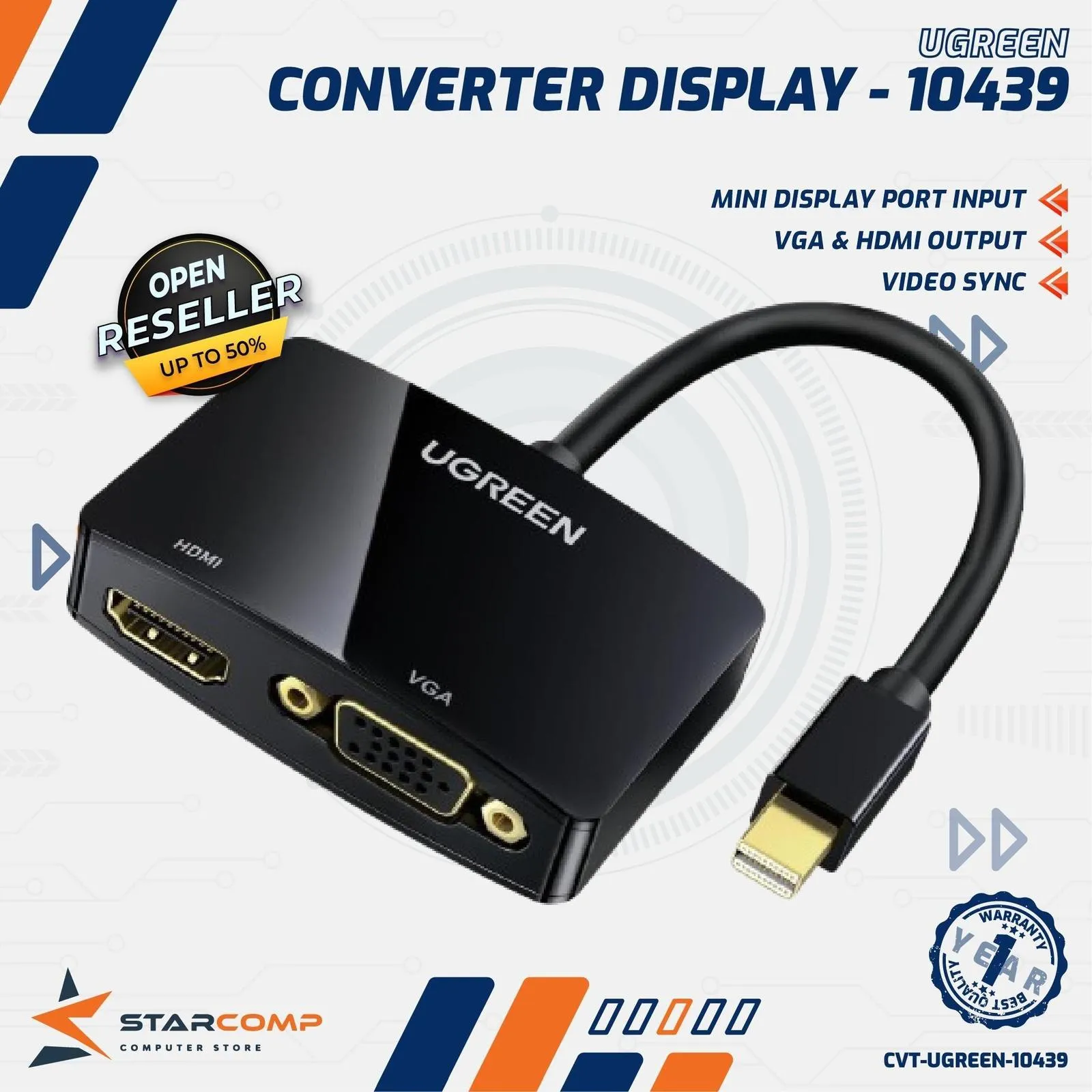 CONVERTER UGREEN MINI DISPLAYPORT TO HDMI + VGA (10439)