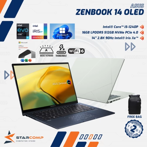ASUS ZENBOOK 14 OLED UX3402ZA CORE I5-1240P 16GB 512GB IRIS XE 14" 2.8K TOUCH