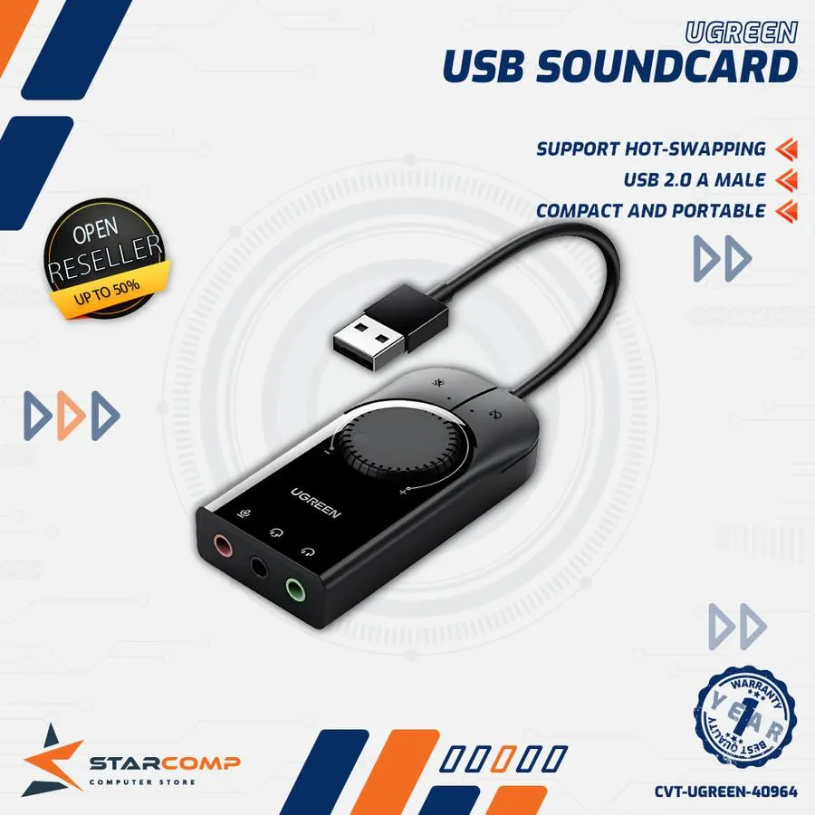 SOUNDCARD UGREEN 15CM BK (40964)