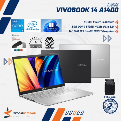 ASUS VIVOBOOK 14 A1400EA I5-1135G7 8GB 512GB SSD 14" FHD IPS W11+OHS