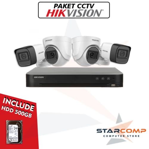 PAKET CCTV MURAH HIKVISION KAMERA 2MP 4 CHANNEL HDD 500GB