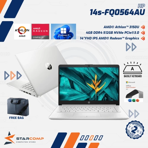 HP 14S-FQ0564AU ATHLON 3150U 4GB 512GB SSD 14" FHD IPS BACKLIT