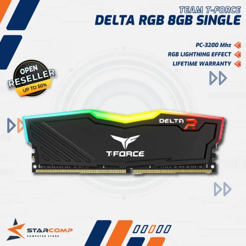 TEAM T-FORCE 8GB DDR4 3200MHZ SINGLE DELTA RGB BLACK