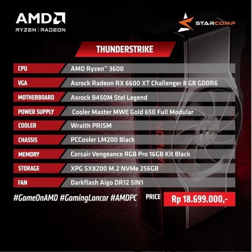 AMD PC RYZEN 5 3600 RADEON RX 6600 XT 8GB RDNA 2 GAMING PC