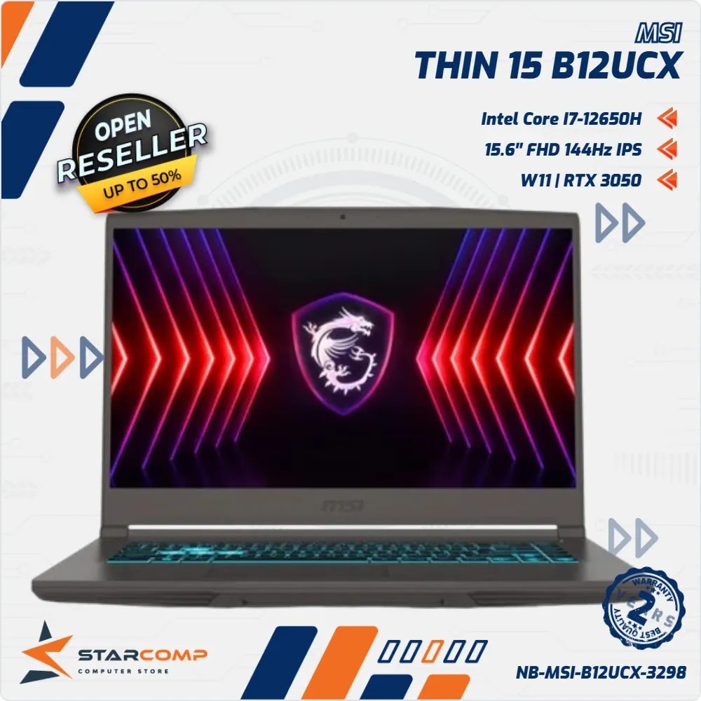 NOTEBOOK MSI THIN 15 B12UCX-3298 I7-12650H/16/512/RTX3050-4