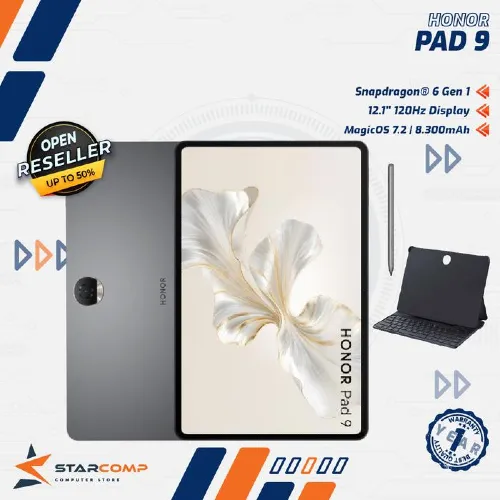 HONOR PAD 9 8/256 SNAPDRAGON 6 GEN 1 12.1" 120HZ DISPLAY MAGICOS 7.2 8300MAH KEYBOARD+PEN GARANSI RESMI