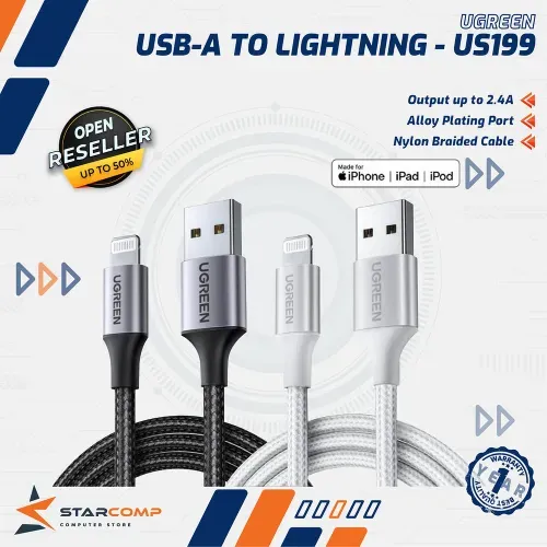 UGREEN KABEL DATA USB-A TO LIGHTNING FAST 2.4A BRAIDED CABLE MFI US199