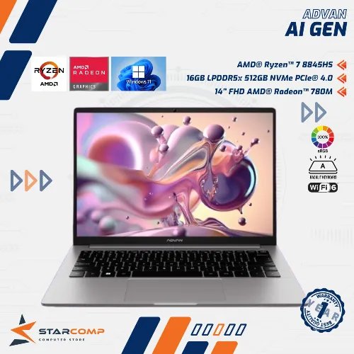 ADVAN AI GEN RYZEN 7 8845HS 16GB 512GB RADEON 780M FHD IPS 100% SRGB WIN11