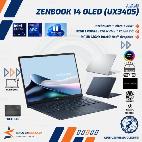 ASUS ZENBOOK 14 OLED UX3405MA INTEL ULTRA 7 155H 32GB 1TB 14" 3K OHS