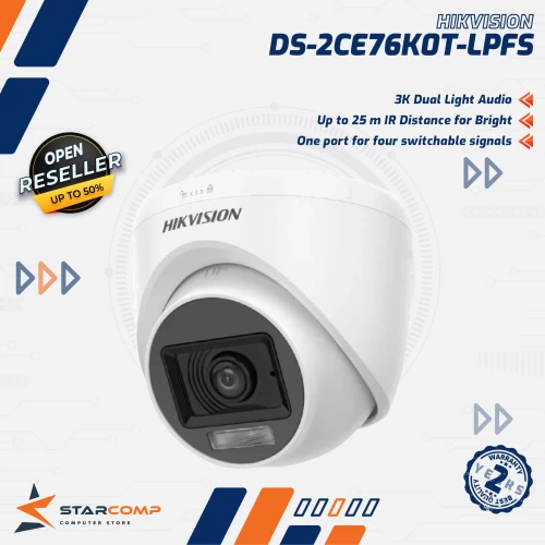 HIKVISION DS-2CE76K0T-LPFS 5MP DUAL LIGHT COLORVU + AUDIO MIC