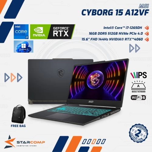 MSI CYBORG 15 A12VF I7-12650H 16GB 512GB RTX4060 15.6" FHD 144HZ W11