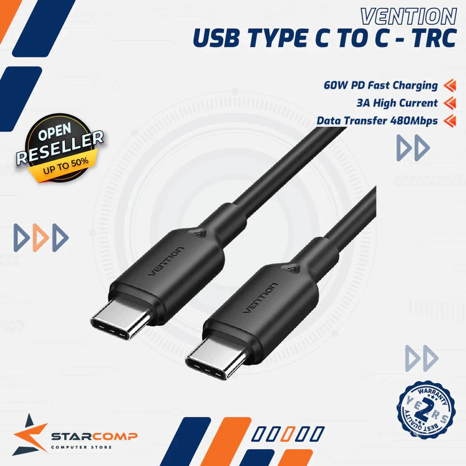 KABEL VENTION USB 2.0 TYPE C TO TYPE C 1M (TRCBF)