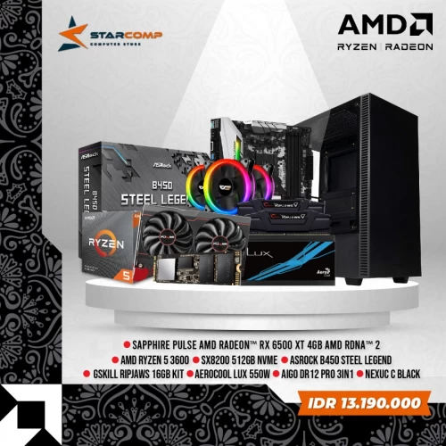 RYZEN 5 3600 VGA SAPPHIRE RX 6500XT B450 16GB KIT 512GB