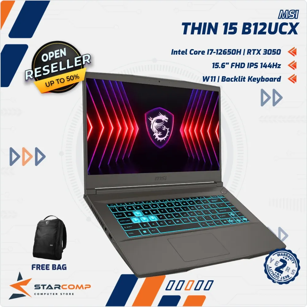 NOTEBOOK MSI THIN 15 B12UC-3298 I7-12650H/16/512/RTX3050-4