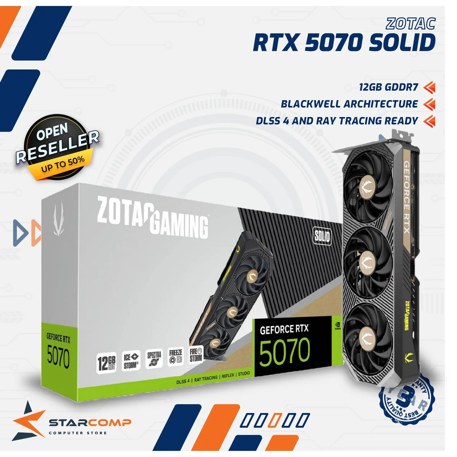 VGA ZOTAC RTX5070 SOLID OC 12GB D7 192BIT
