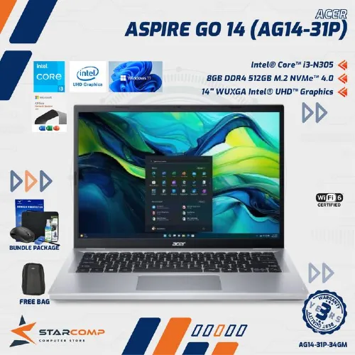 ACER ASPIRE GO 14 AG14-31P CORE I3 N305 8GB 512GB SSD 14" WUXGA W11 OHS