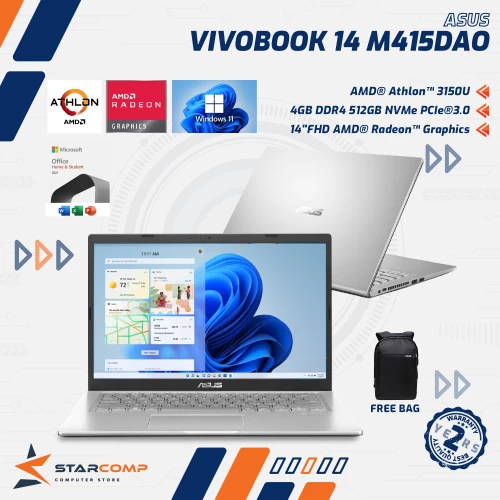 ASUS VIVOBOOK M415DAO ATHLON 3150U 4GB 256GB SSD 14" FHD