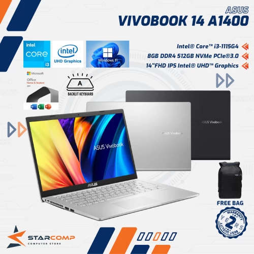 ASUS VIVOBOOK 14 A1400EA I3-1115G4 8GB 512GB SSD 14" FHD IPS W11+OHS