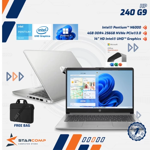 HP 240 G9 PENTIUM N6000 4GB 256GB SSD UHD GRAPHICS 14" HD W11 OHS