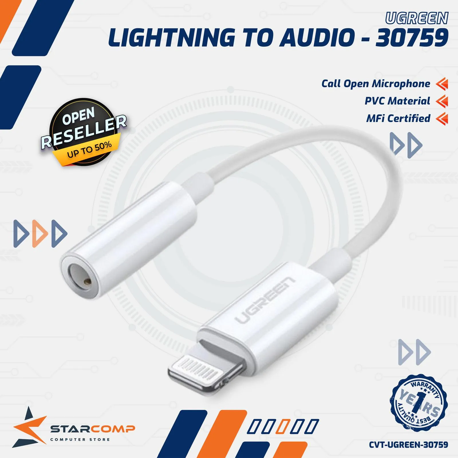 CONVERTER UGREEN AUDIO 3.5MM TO LIGHTNING 10CM (30759)