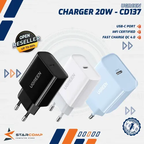 UGREEN KEPALA CHARGER IPHONE FAST CHARGING TYPE C 20W