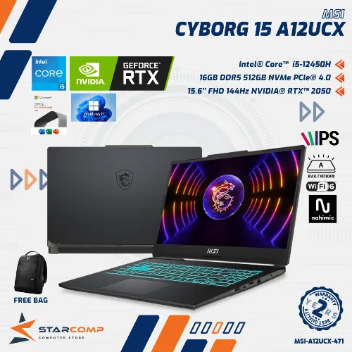 MSI CYBORG 15 A12UCX I5-12450H 16GB 512GB RTX2050 15.6" FHD 144HZ W11 OHS