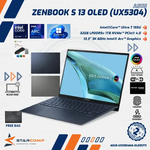 ASUS ZENBOOK S13 OLED UX5304MA ULTRA 7 155U 32GB 1TB 13.3" 3K W11 OHS