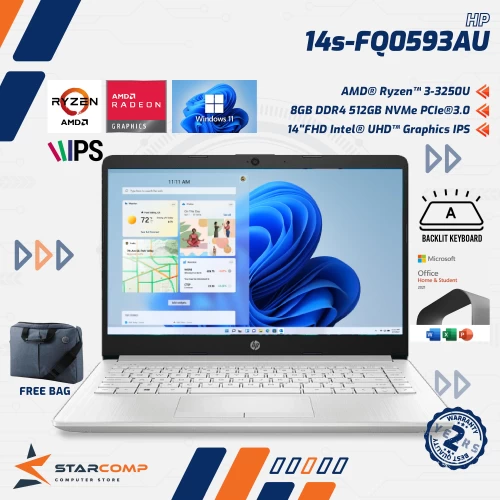 HP 14S-FQ0593AU RYZEN 5 3250U 8GB 512GB SSD 14" FHD IPS BACKLIT