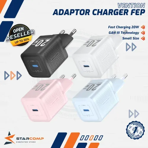 VENTION FEP ADAPTOR CHARGER GAN USB TYPE C 20W PD ANDROID IPHONE