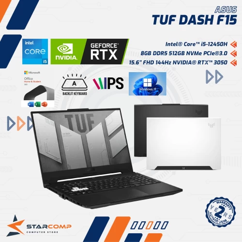 ASUS TUF DASH F15 FX517ZC CORE I5-12450H 16GB 512GB RTX3050 15.6" FHD IPS 144HZ