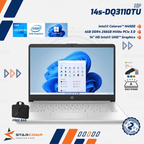HP 14S DQ3110TU CELERON N4500 4GB 256GB SSD 14" W11 OHS