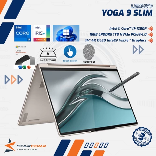 LENOVO YOGA 9 CORE I7-1280P 16GB 1T SSD 14" OLED TOUCH W11+OHS