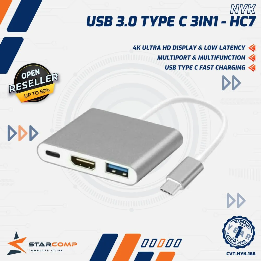 CONVERTER NYK TYPE C TO HDMI USB TYPEC 3IN1 HC7