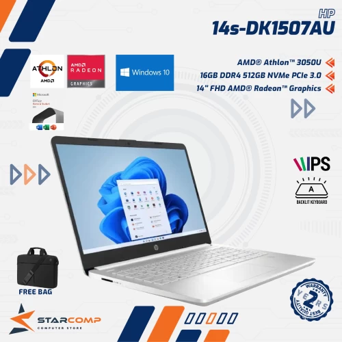 HP 14S-DK1507AU ATHLON SILVER 3050U 4GB 512GB SSD 14" FHD IPS W10 OHS