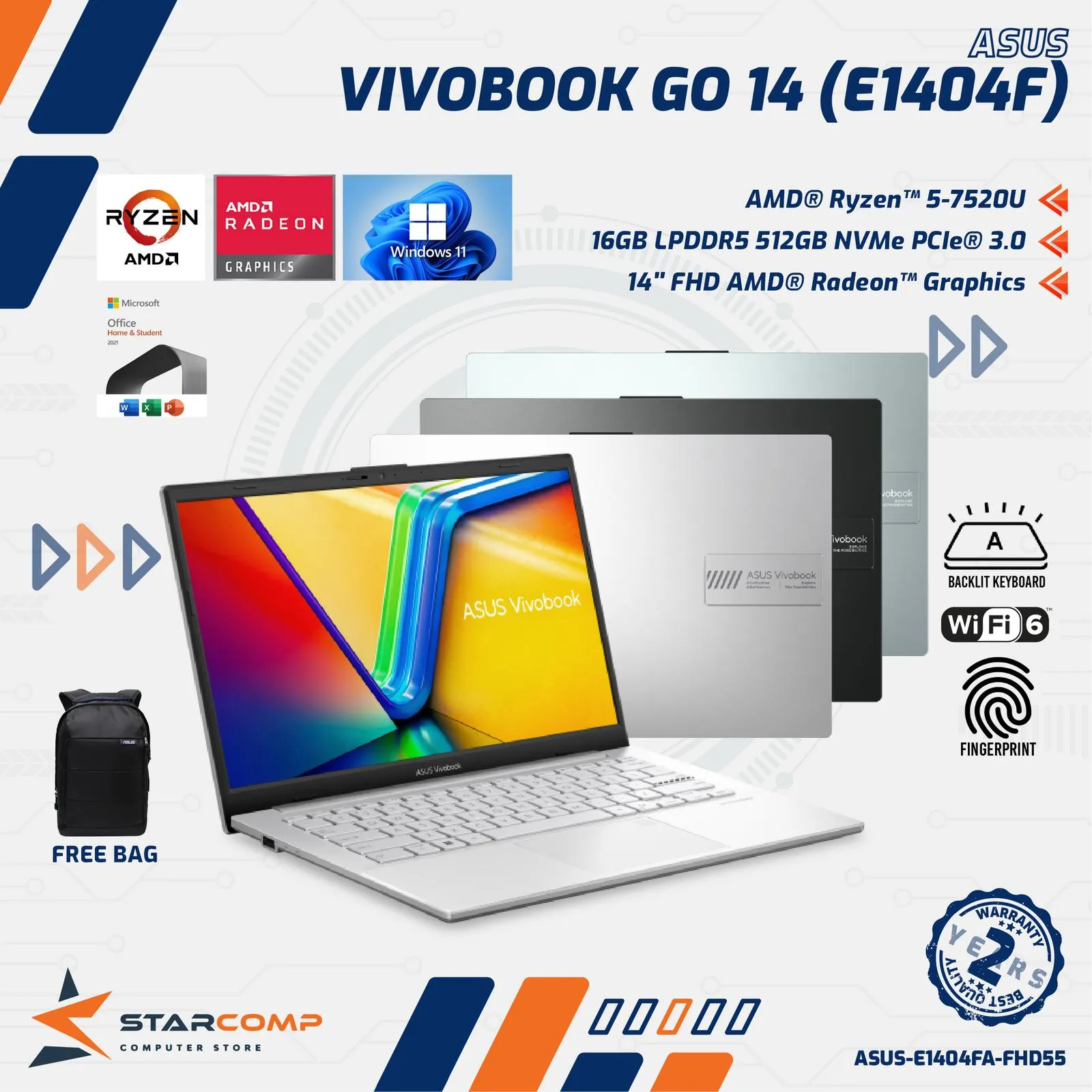 NOTEBOOK ASUS E1404FA RYZEN 5-7520U/8/512