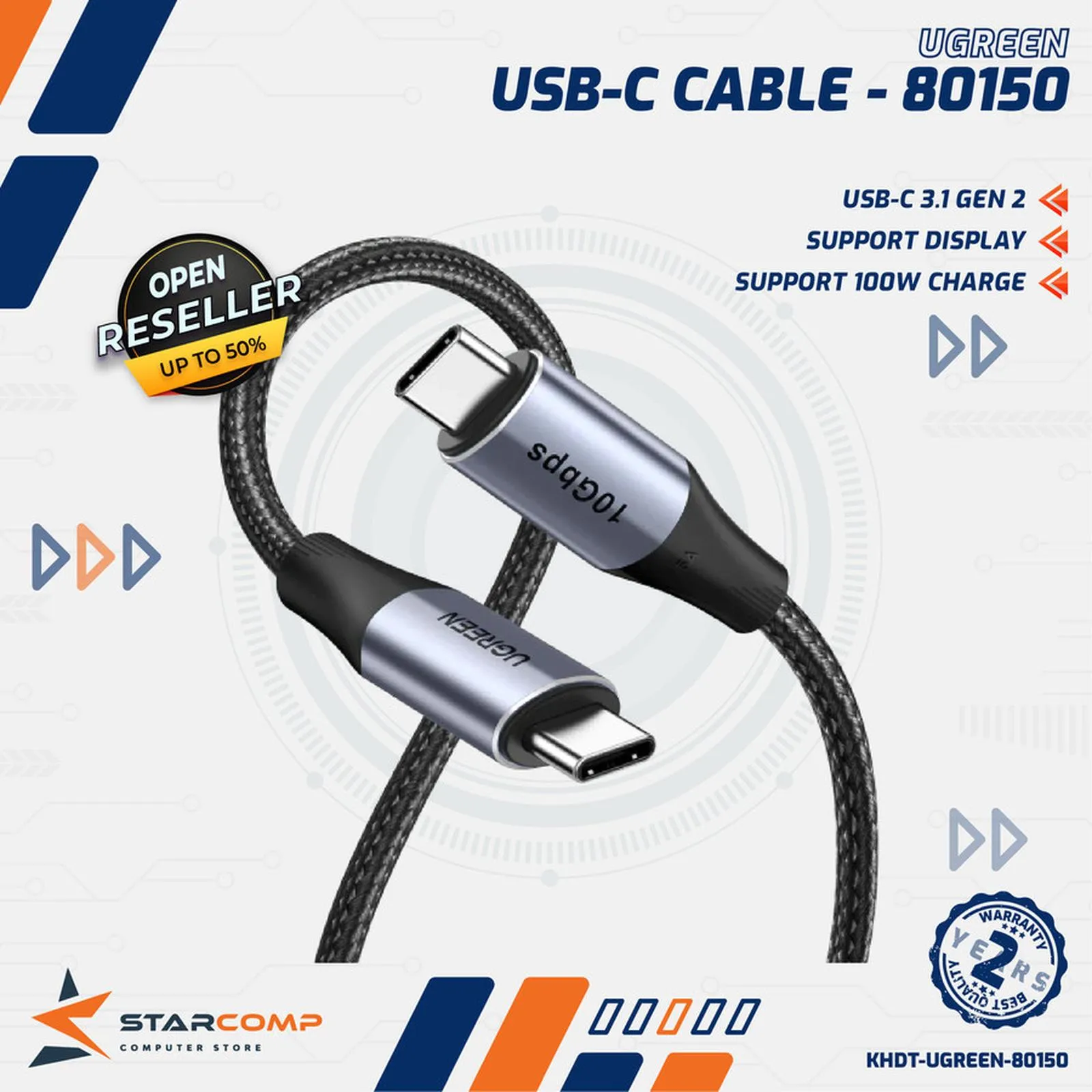 KABEL UGREEN TYPE C TO TYPE C 1M (80150)