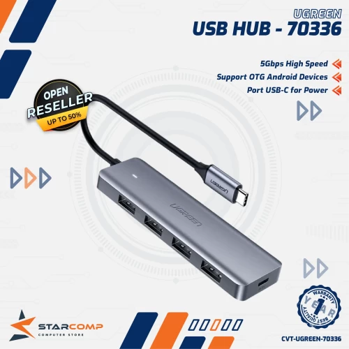 UGREEN 70336 USB HUB TYPE C TO 4 PORT 3.0 HIGH SPEED ULTRA SLIM