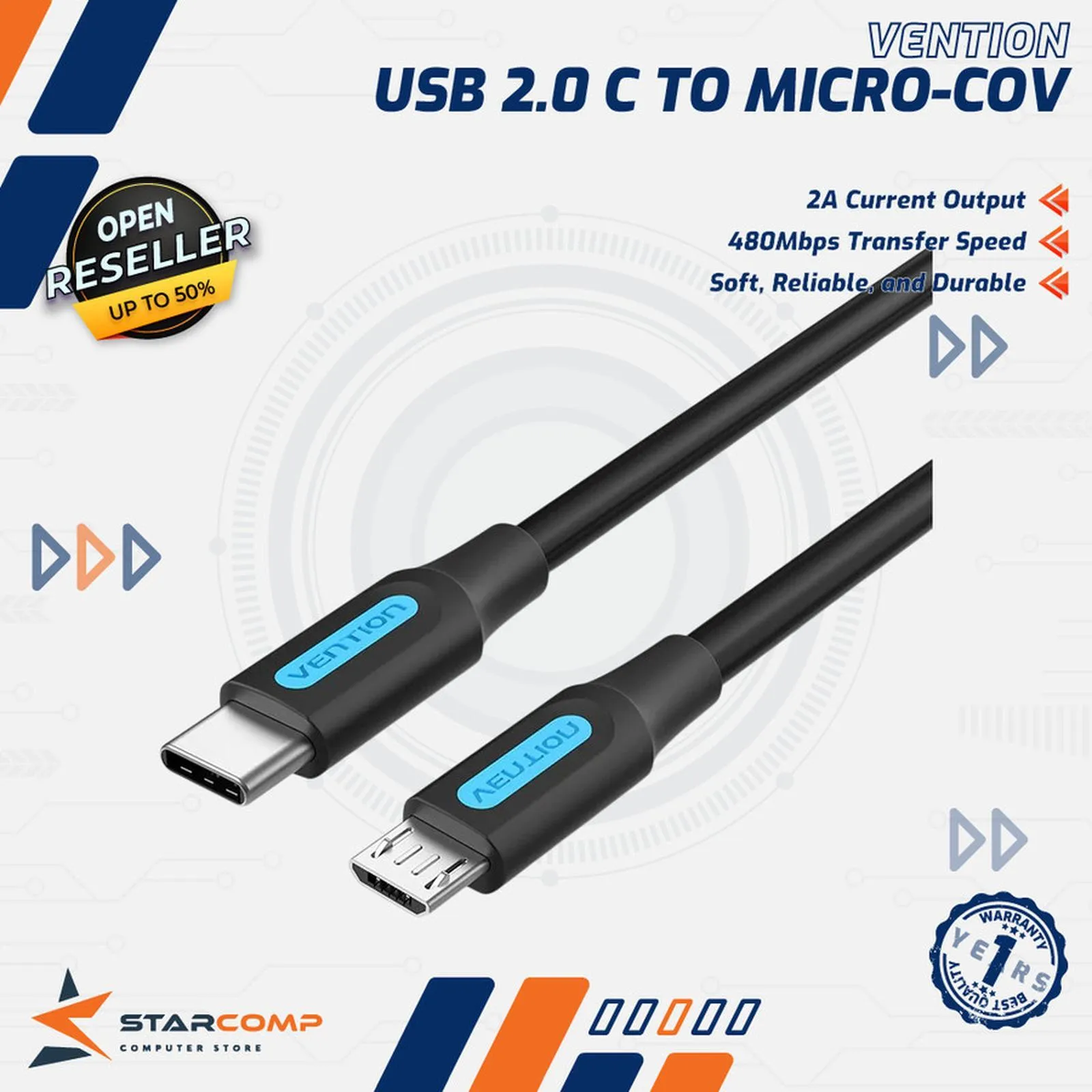KABEL VENTION TYPEC 2.0 TO USB-B MICRO 1M (COVBF)