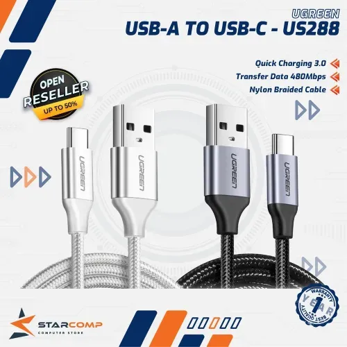 UGREEN KABEL USB-A TO TYPE-C CHARGER NYLON BRAIDED QC 3.0 FAST CHARGING - US288