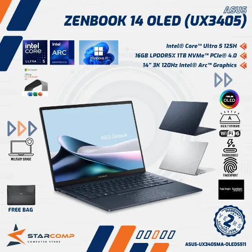 ASUS ZENBOOK 14 OLED UX3405MA INTEL ULTRA 5 125H 16GB 1TB 14" 3K W11 OHS