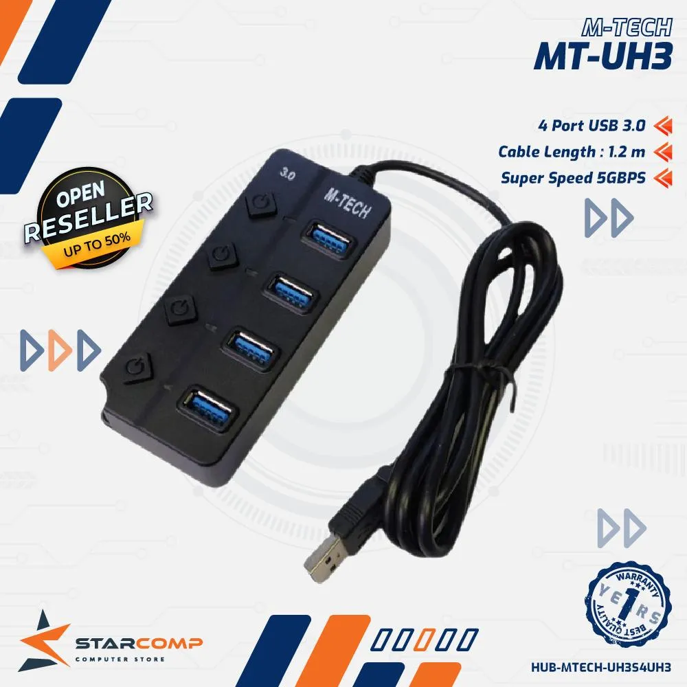 USB HUB M-TECH 4PORT 3.0 1.2M MT-UH3