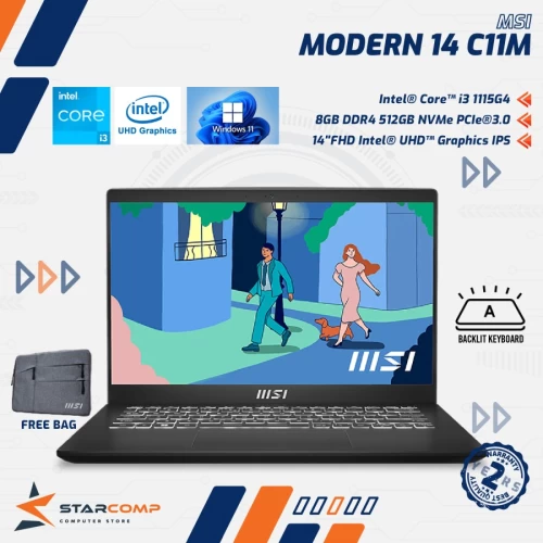 MSI MODERN 14 C11M CORE I3-1115G4 8GB 512GB INTEL UHD GRAPHICS 14" FHD