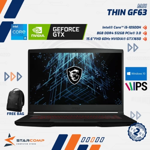 MSI THIN GF63 10SC-688ID CORE I5-10500H 8GB 512GB GTX1650 4GB 15.6"FHD 60HZ