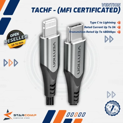 VENTION CABLE MFI USB-C TO LIGHTNING NYLON BRAIDED GRAY