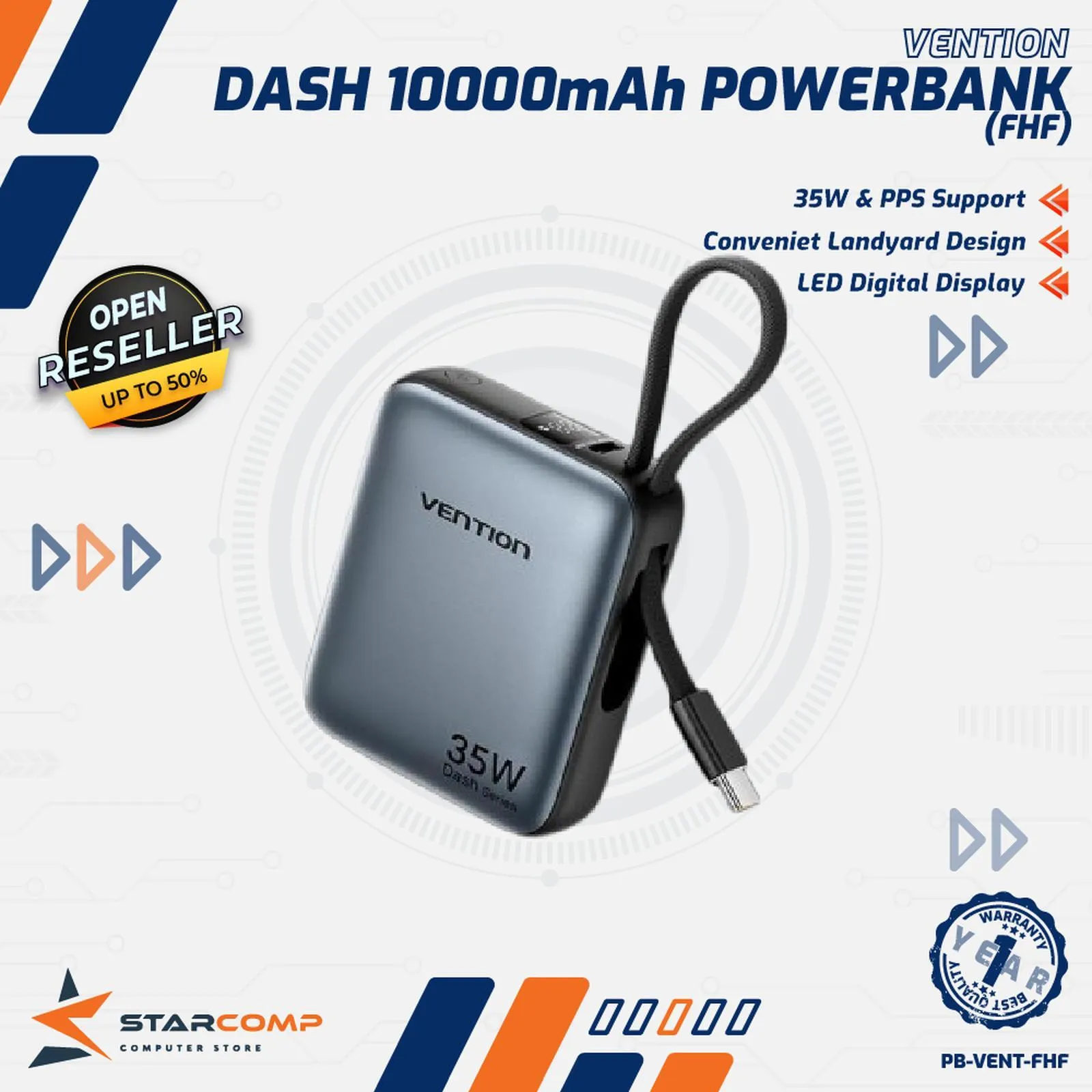 PB VENTION MINI 10000MAH 35W BUILT IN TYPE C+LIGHTNING (FHFH0)