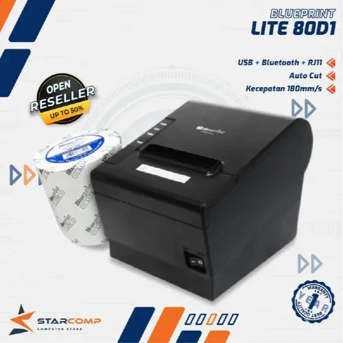 PRINTER THERMAL KASIR BLUEPRINT LITE80D1 USB + BLUETOOTH + RJ11 LABEL KERTAS LITE 80D1